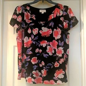Floral V neck flounce sleeve top